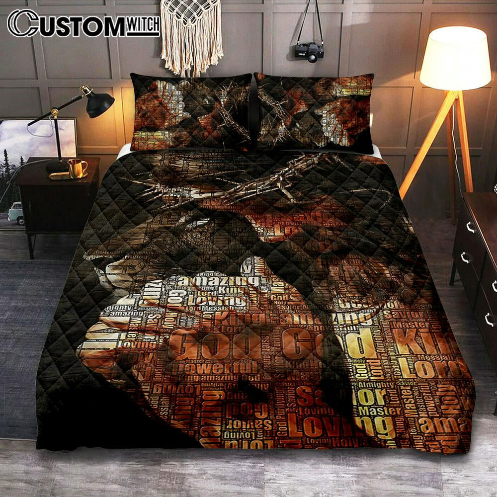 God King Loving Jesus & Lion Quilt Bedding Set Bedroom - Jesus Quilt Bedding Set Pictures - Christian Quilt Bedding Set Bedroom