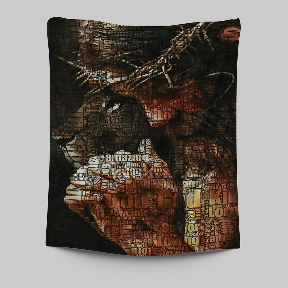 God King Loving Jesus & Lion Tapestry Wall Art - Jesus Tapestry Pictures - Christian Tapestries Wall Art