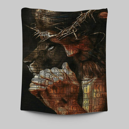 God King Loving Jesus & Lion Tapestry Wall Art - Jesus Tapestry Pictures - Christian Tapestries Wall Art