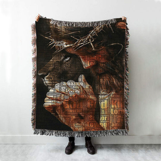 God King Loving Jesus & Lion Woven Throw Blanket - Jesus Woven Blanket Pictures - Christian Woven Throw Blanket