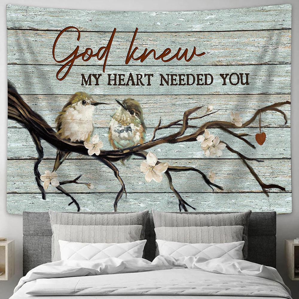 God Knew My Heart Needed You Baby Hummingbirds White Jasmine Tapestry Wall Art - Bible Verse Tapestry - Religious Tapestry Wall Hanging