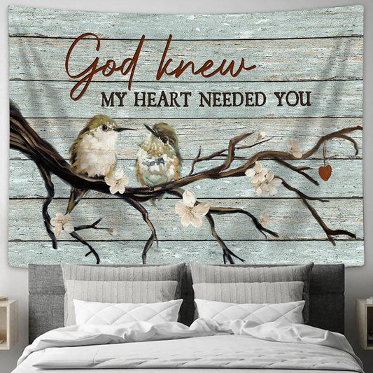 God Knew My Heart Needed You Baby Hummingbirds White Jasmine Tapestry Wall Art - Bible Verse Tapestry - Religious Tapestry Wall Hanging