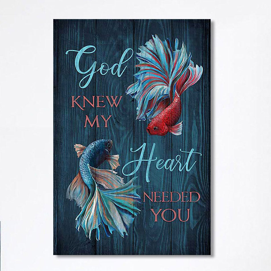 God Knew My Heart Needed You Fish Canvas Wall Art - Bible Verse Canvas Art - Christian Home Decor