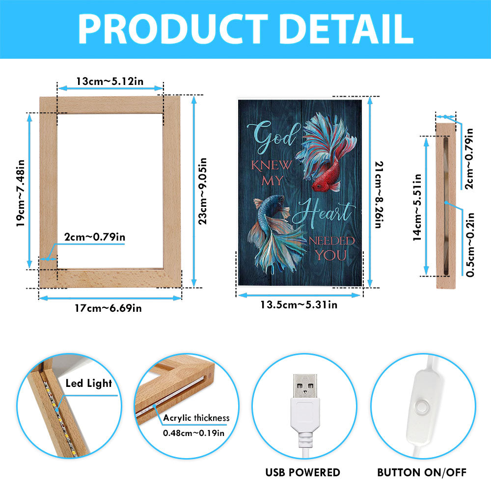 God Knew My Heart Needed You Fish Frame Lamp Art - Bible Verse Wooden Lamp - Inspirational Art - Christian Home Decor