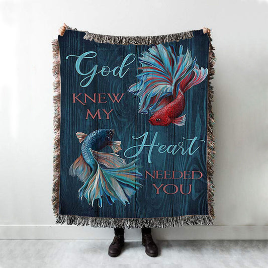 God Knew My Heart Needed You Fish Woven Throw Blanket - Bible Verse Woven Blanket Art - Inspirational Art - Christian Home Decor