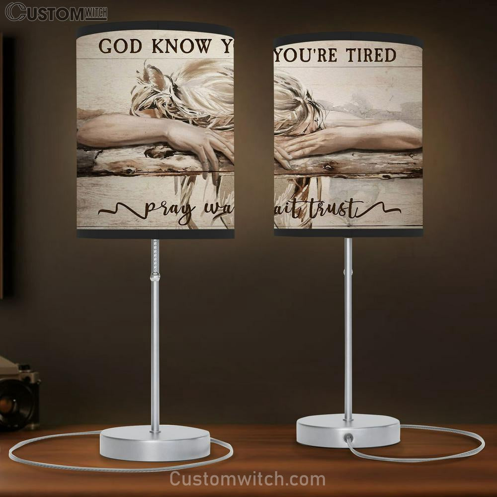 God Knows You're Tired Pray Wait Trust Table Lamb Gift - Sleeping Girl - Christian Table Lamb For Women