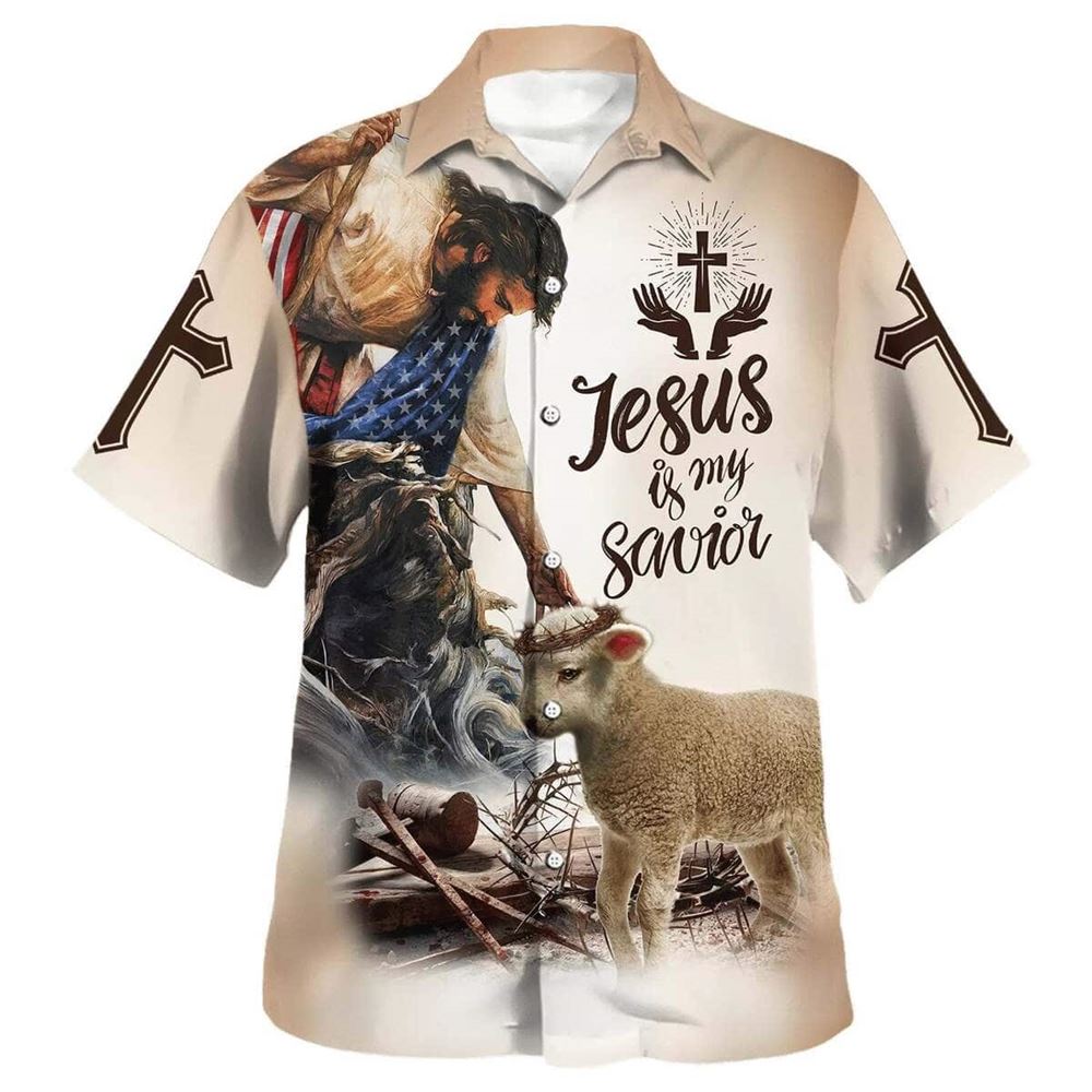 God Lamb Crown Of Thorn Jesus Is My Savior Hawaiian Shirt For Men, Christian Hawaiian Shirt, Gift For Christian