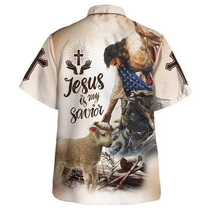 God Lamb Crown Of Thorn Jesus Is My Savior Hawaiian Shirt For Men, Christian Hawaiian Shirt, Gift For Christian