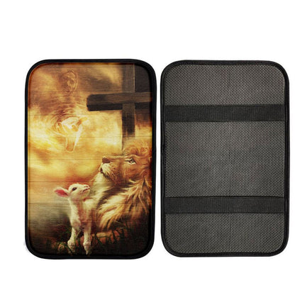 God, Lion And Lamb Car Center Console Cover, Religious Car Interior Accessories