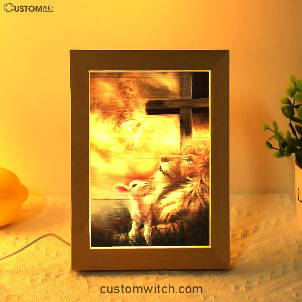 God, Lion And Lamb Frame Lamp Art - Christian Frame Lamp - Religious Gifts Night Light