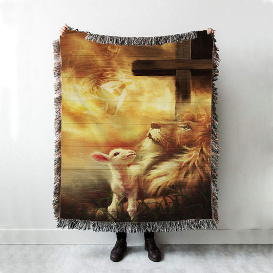 God, Lion And Lamb Woven Throw Blanket - Christian Wall Woven Blanket - Religious Woven Blanket Prints