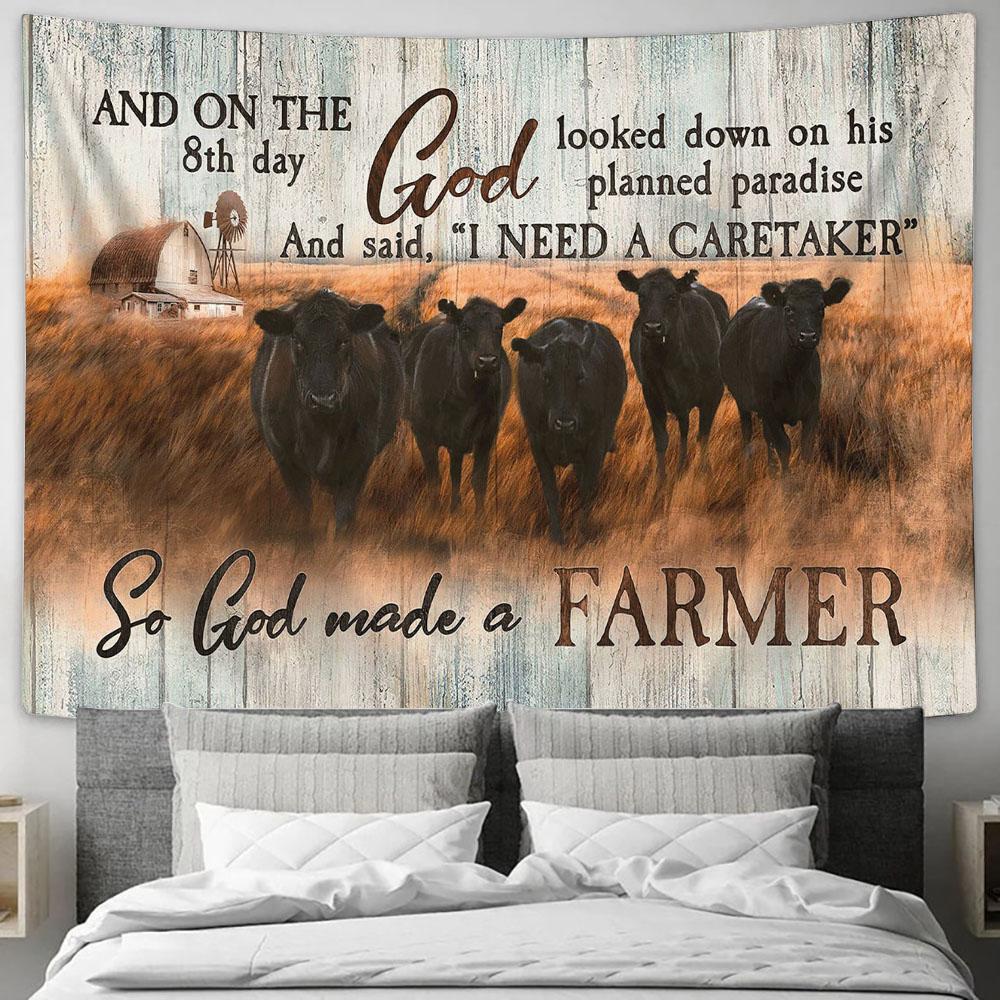 God Looked Down On His Planned Paradise Aberdeen Angus Tranquil Farm Tapestry Wall Art - Bible Verse Tapestry - Religious Tapestry Wall Hanging