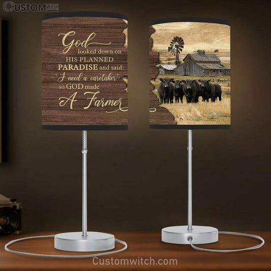 God Looked Down On His Planned Paradise Special Aberdeen Angus Old Barn Custom Table Lamb Gift - Bible Verse Table Lamb - Religious Bedroom Decor