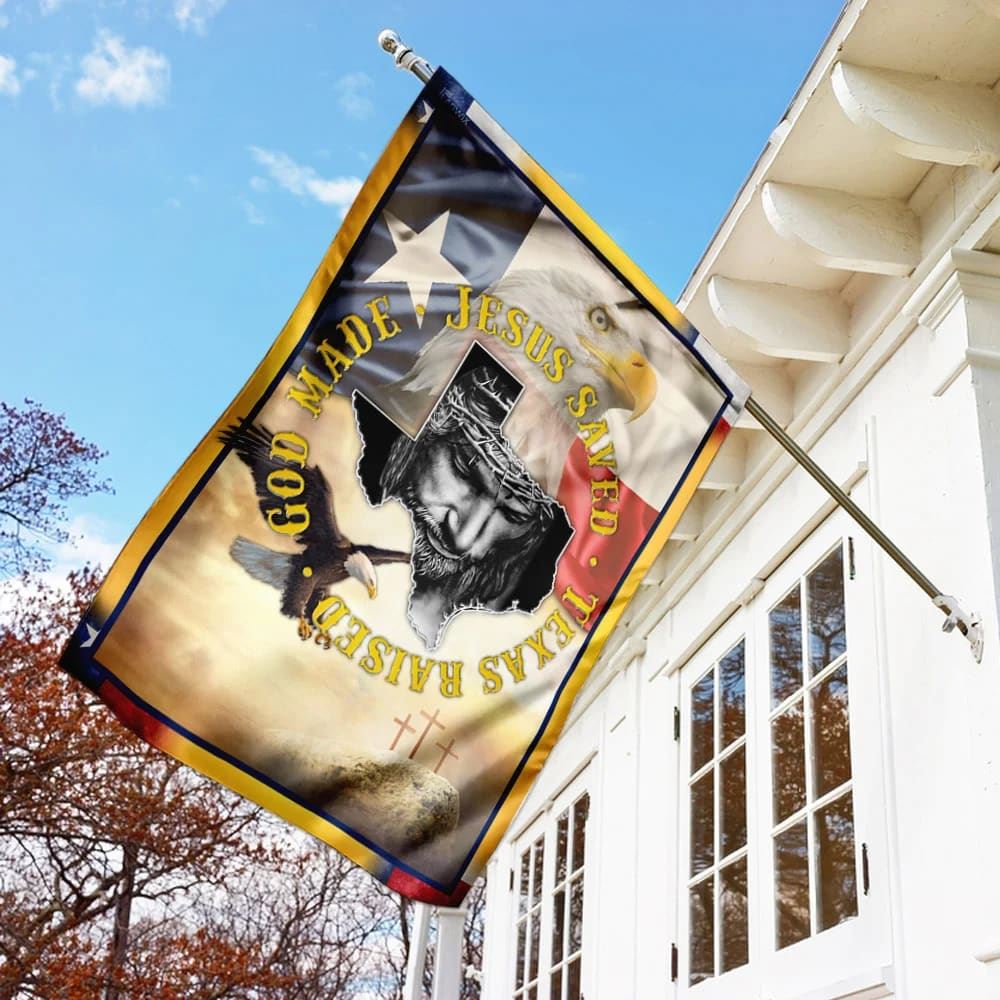 God Made Jesus Saved Texas Raised Flag, Outdoor Christian House Flag, Christian Flag, Scripture Flag, Garden Banner