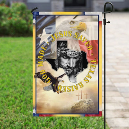 God Made Jesus Saved Texas Raised Flag, Outdoor Christian House Flag, Christian Flag, Scripture Flag, Garden Banner