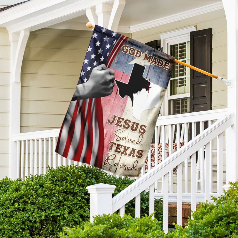 God Made Jesus Saved Texas Raised Garden Flag, Christian Flag, Scripture Flag, Garden Banner