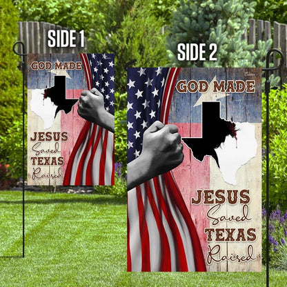 God Made Jesus Saved Texas Raised Garden Flag, Christian Flag, Scripture Flag, Garden Banner