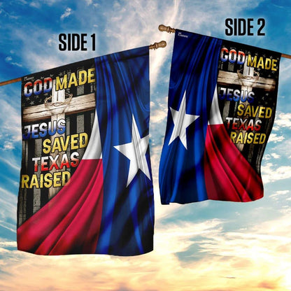 God Made Jesus Saved Texas Raised House Flags, Christian Flag, Scripture Flag, Garden Banner