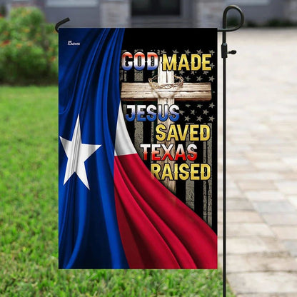God Made Jesus Saved Texas Raised House Flags, Christian Flag, Scripture Flag, Garden Banner