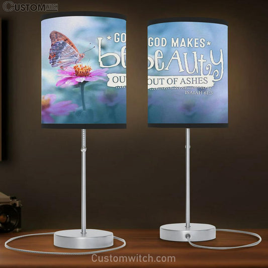 God Makes Beauty Out Of Ashes Isaiah 613 Bible Verse Table Lamb Gift - Christian Bedroom Decor