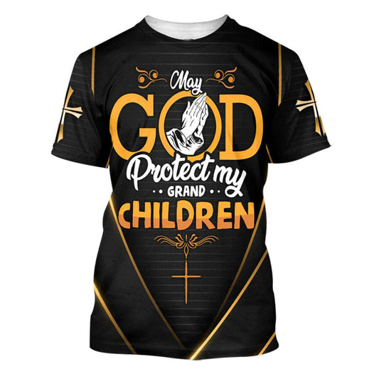 God Protect My Grandchildren All Over Print 3D T-Shirt, Gift For Christian, Jesus Shirt