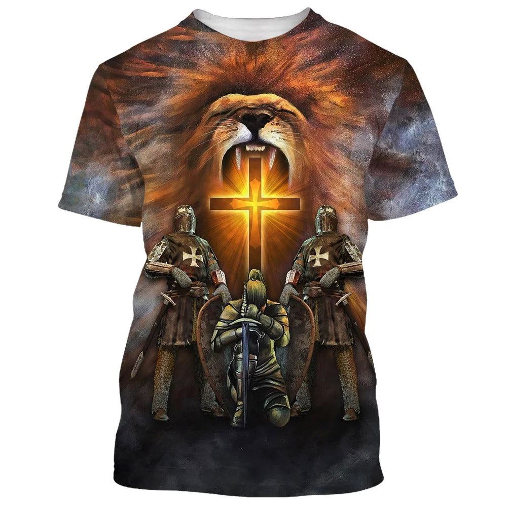 God Religion Christ Jesus With Lion All Over Print 3D T-Shirt, Gift For Christian, Jesus Shirt