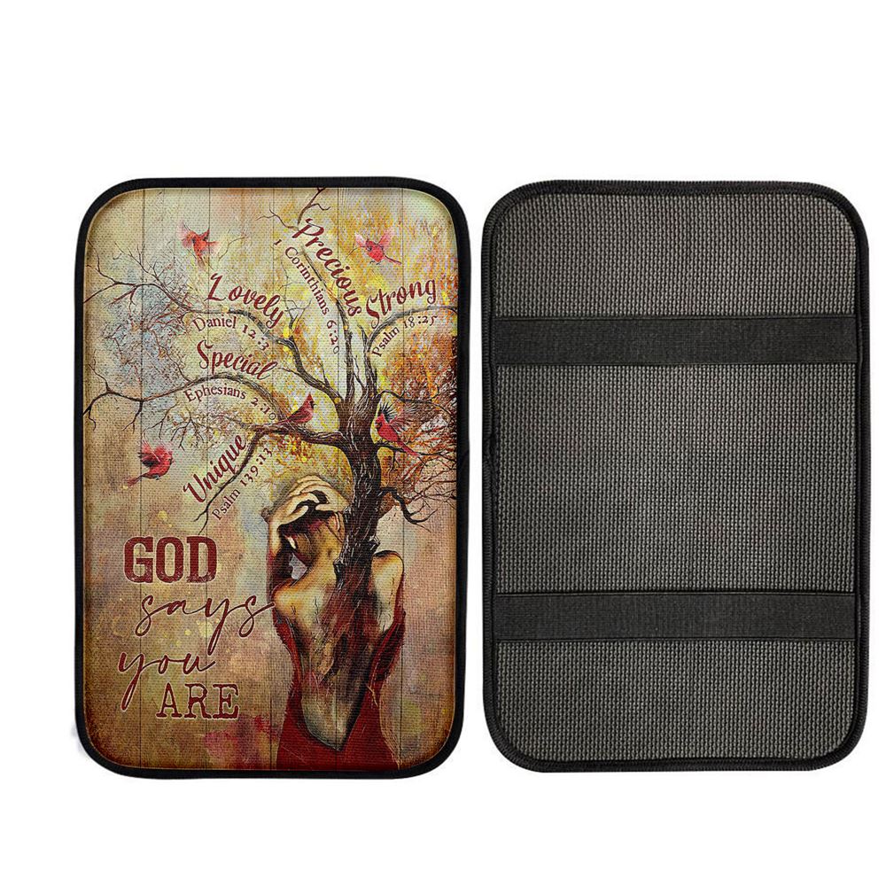 God Say You Are Beautiful Girl Red Cardinal Car Armrest Pad, Religious Car Interior Accessories
