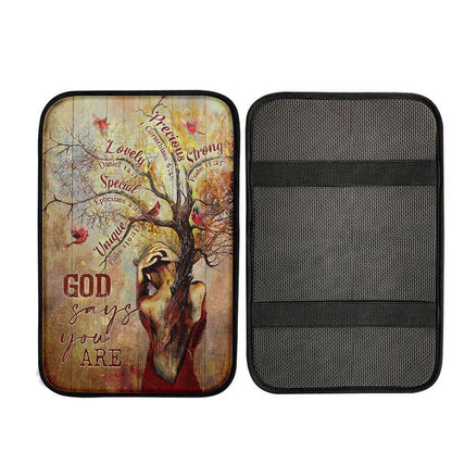 God Say You Are Beautiful Girl Red Cardinal Car Armrest Pad, Religious Car Interior Accessories