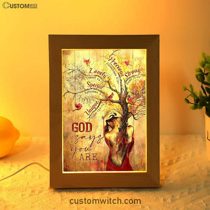 God Say You Are Beautiful Girl Red Cardinal Frame Lamp - Christian Art - Religious Home Decor