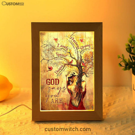 God Say You Are Beautiful Girl Red Cardinal Frame Lamp - Christian Art - Religious Home Decor