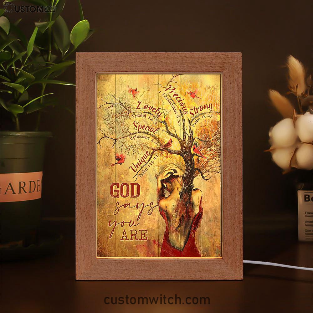 God Say You Are Beautiful Girl Red Cardinal Frame Lamp - Christian Art - Religious Home Decor