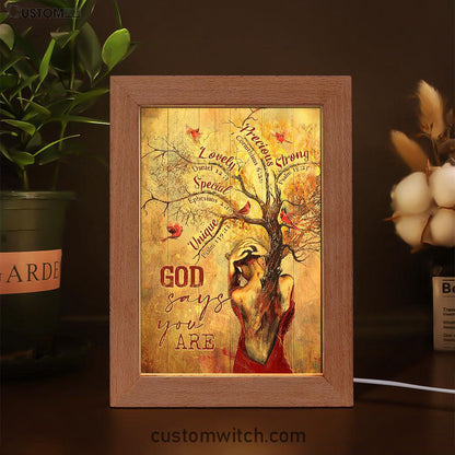 God Say You Are Beautiful Girl Red Cardinal Frame Lamp - Christian Art - Religious Home Decor