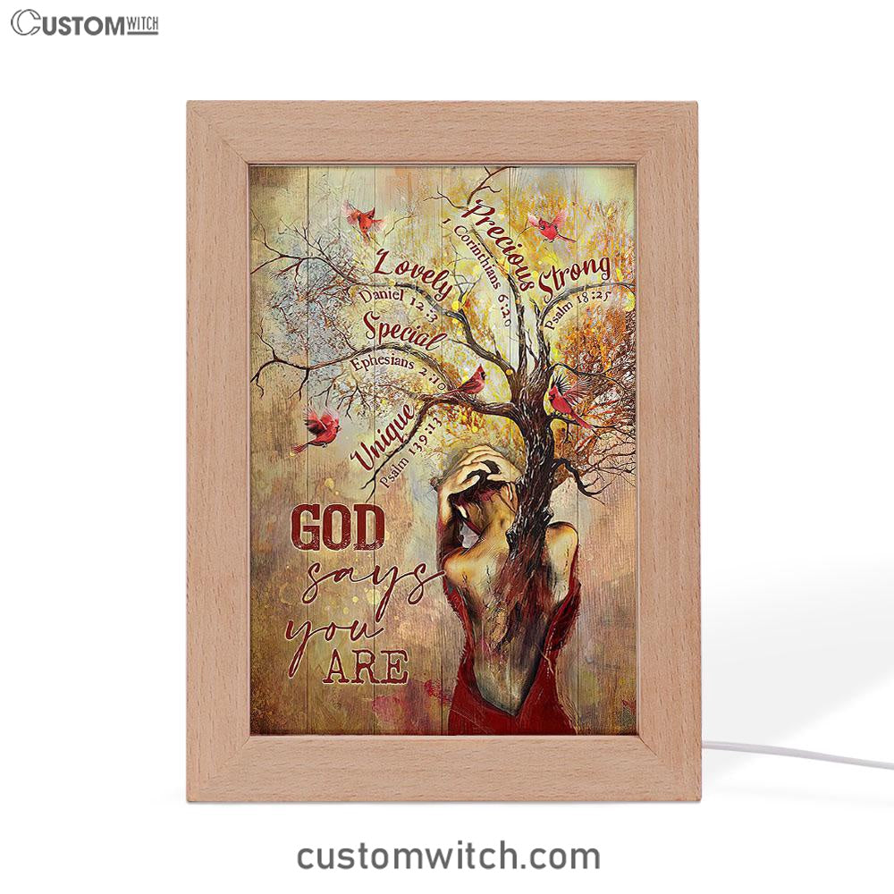 God Say You Are Beautiful Girl Red Cardinal Frame Lamp - Christian Art - Religious Home Decor
