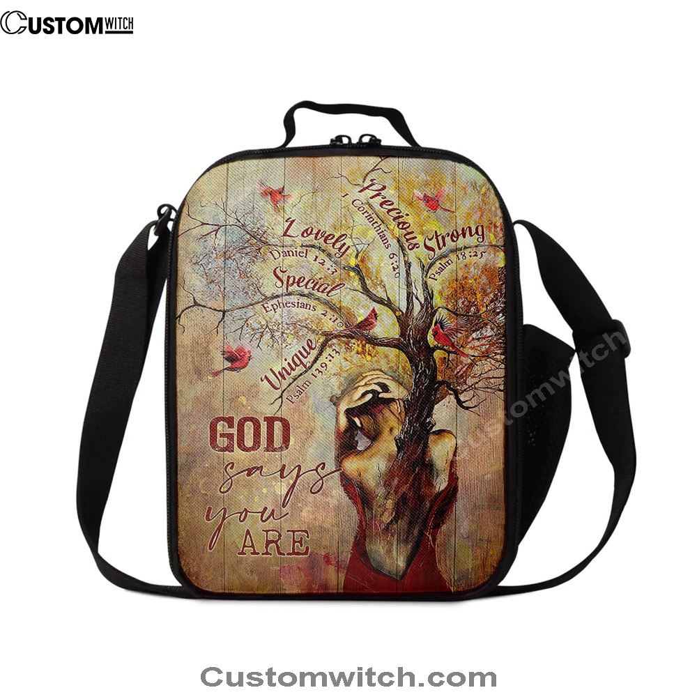 God Say You Are Beautiful Girl Red Cardinal Lunch Bag, Christian Lunch Bag, Religious Lunch Box For School, Picnic