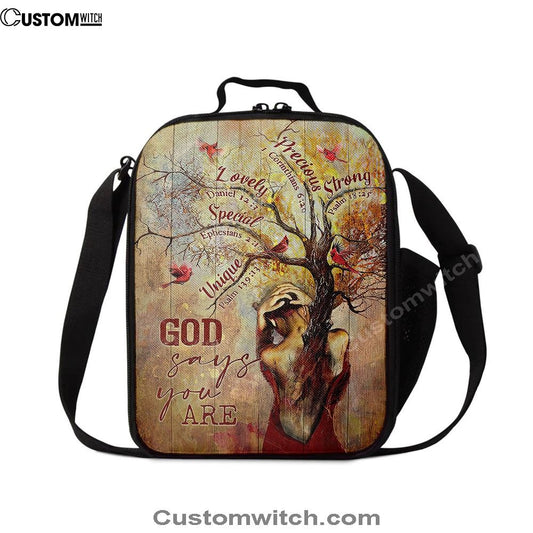 God Say You Are Beautiful Girl Red Cardinal Lunch Bag, Christian Lunch Bag, Religious Lunch Box For School, Picnic