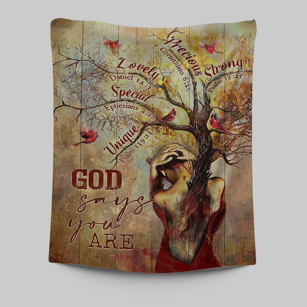 God Say You Are Beautiful Girl Red Cardinal Tapestry - Christian Wall Art - Religious Home Decor