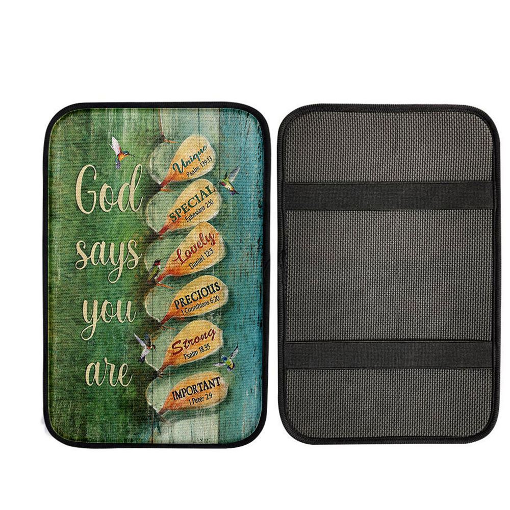 God Say You Are Hummingbirds Cactus Car Center Console Cover, Christian Car Accessories