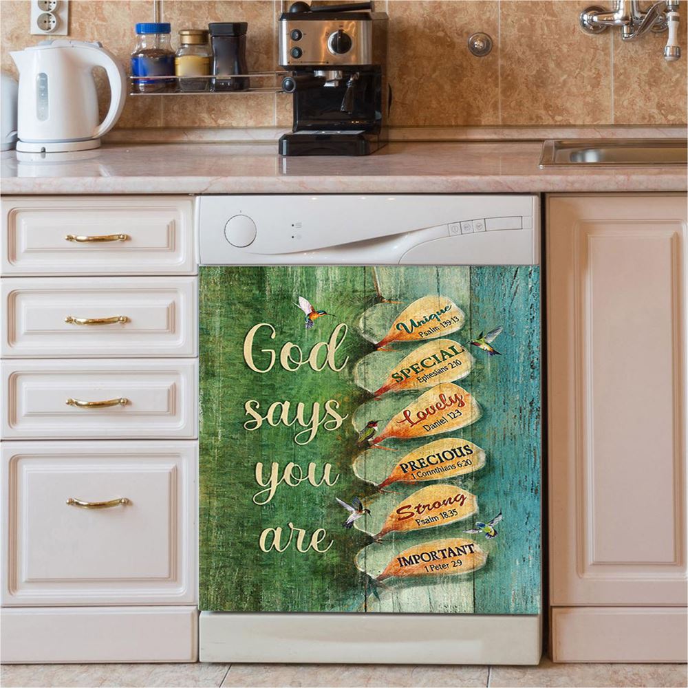 God Say You Are Hummingbirds Cactus Dishwasher Cover, Bible Verse Dishwasher Stickers, Christian Inspirational Kitchen Decor
