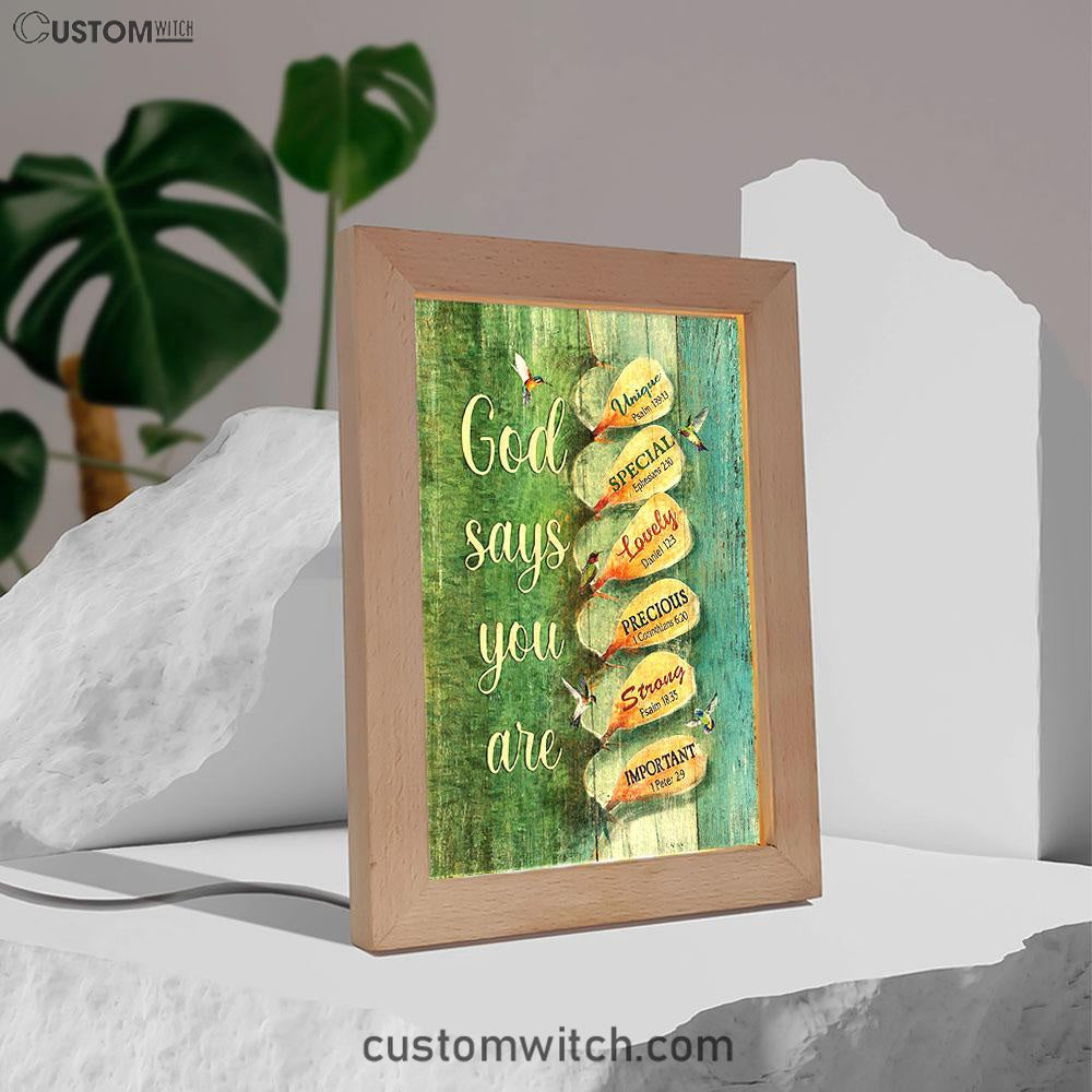 God Say You Are Hummingbirds Cactus Frame Lamp Art - Bible Verse Art - Christian Inspirational Decor