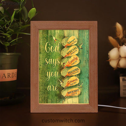 God Say You Are Hummingbirds Cactus Frame Lamp Art - Bible Verse Art - Christian Inspirational Decor