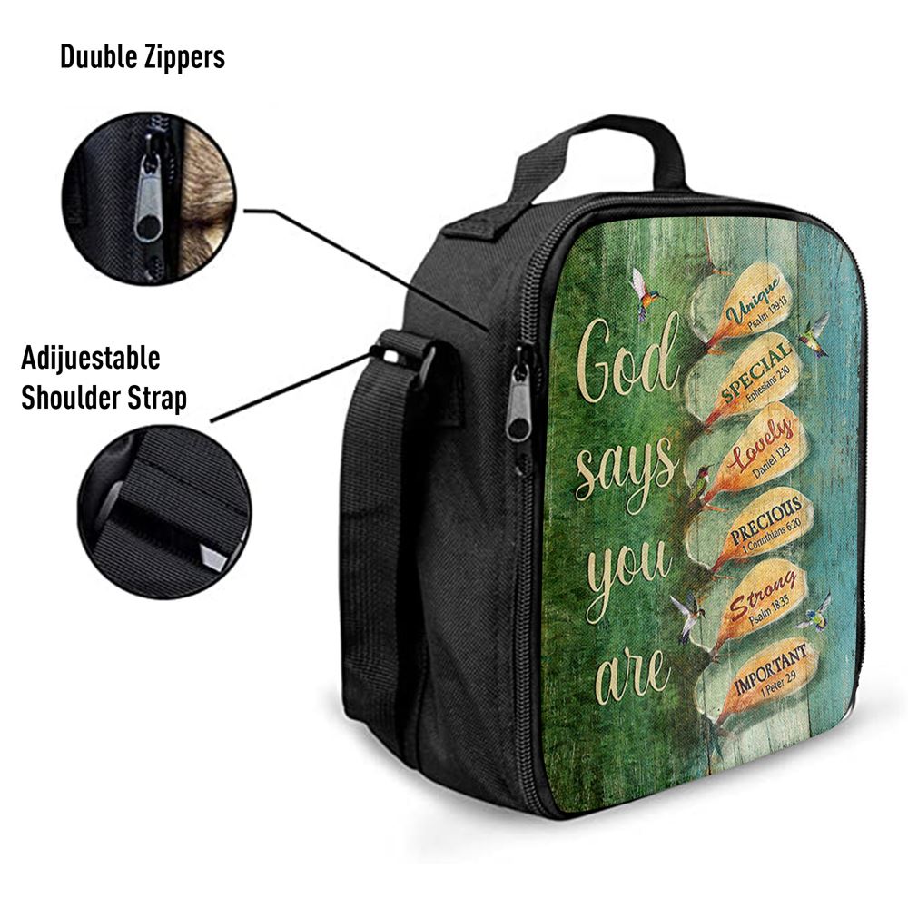God Say You Are Hummingbirds Cactus Lunch Bag, Christian Lunch Bag, Religious Lunch Box For School, Picnic
