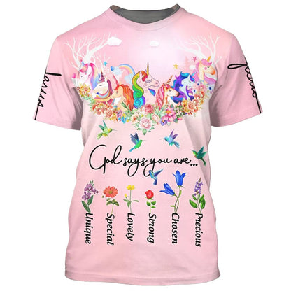 God Say You Are Unicorn And Hummingbird All Over Print 3D T-Shirt, Gift For Christian, Jesus Shirt