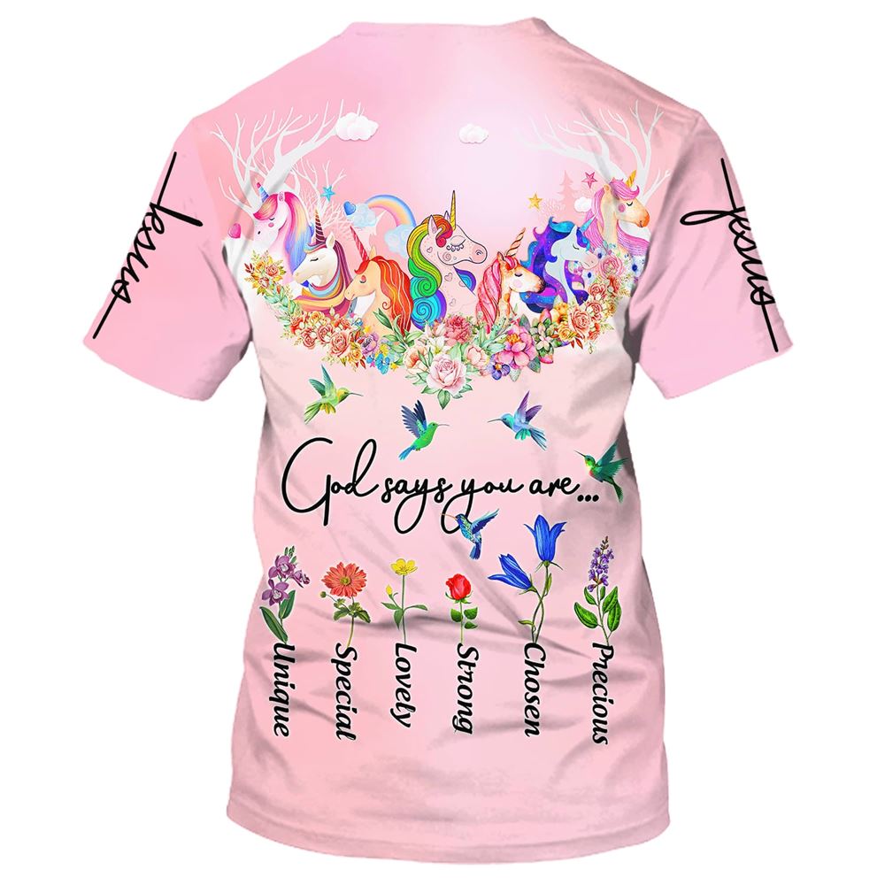 God Say You Are Unicorn And Hummingbird All Over Print 3D T-Shirt, Gift For Christian, Jesus Shirt