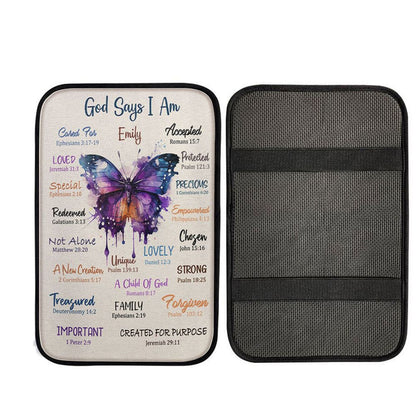 God Says About You Personalized Car Center Console Cover - Bible Verse Gift For Women Of God, Christian Car Accessories