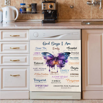 God Says About You Personalized Dishwasher Cover, Christian Dishwasher Stickers, Bible Verse Gift For Women Of God
