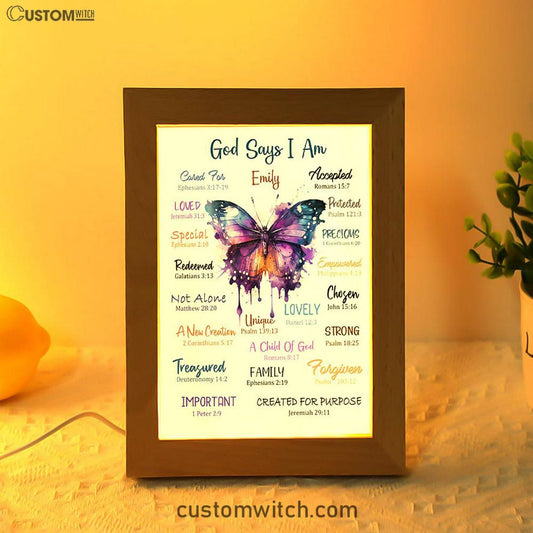 God Says About You Personalized Frame Lamp Art - Christian Night Light - Bible Verse Gift For Women Of God