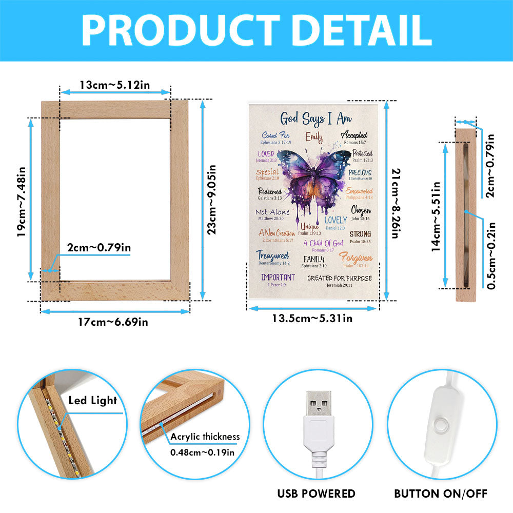 God Says About You Personalized Frame Lamp Art - Christian Night Light - Bible Verse Gift For Women Of God