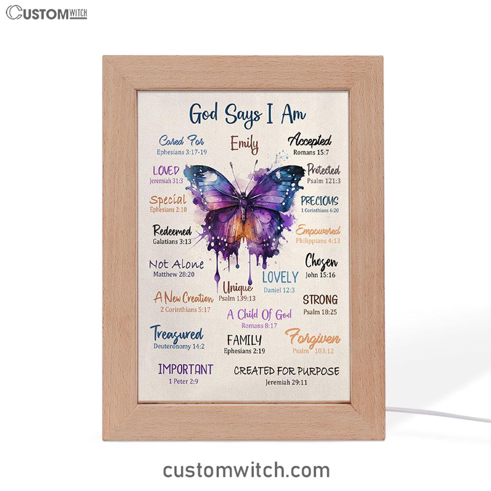 God Says About You Personalized Frame Lamp Art - Christian Night Light - Bible Verse Gift For Women Of God