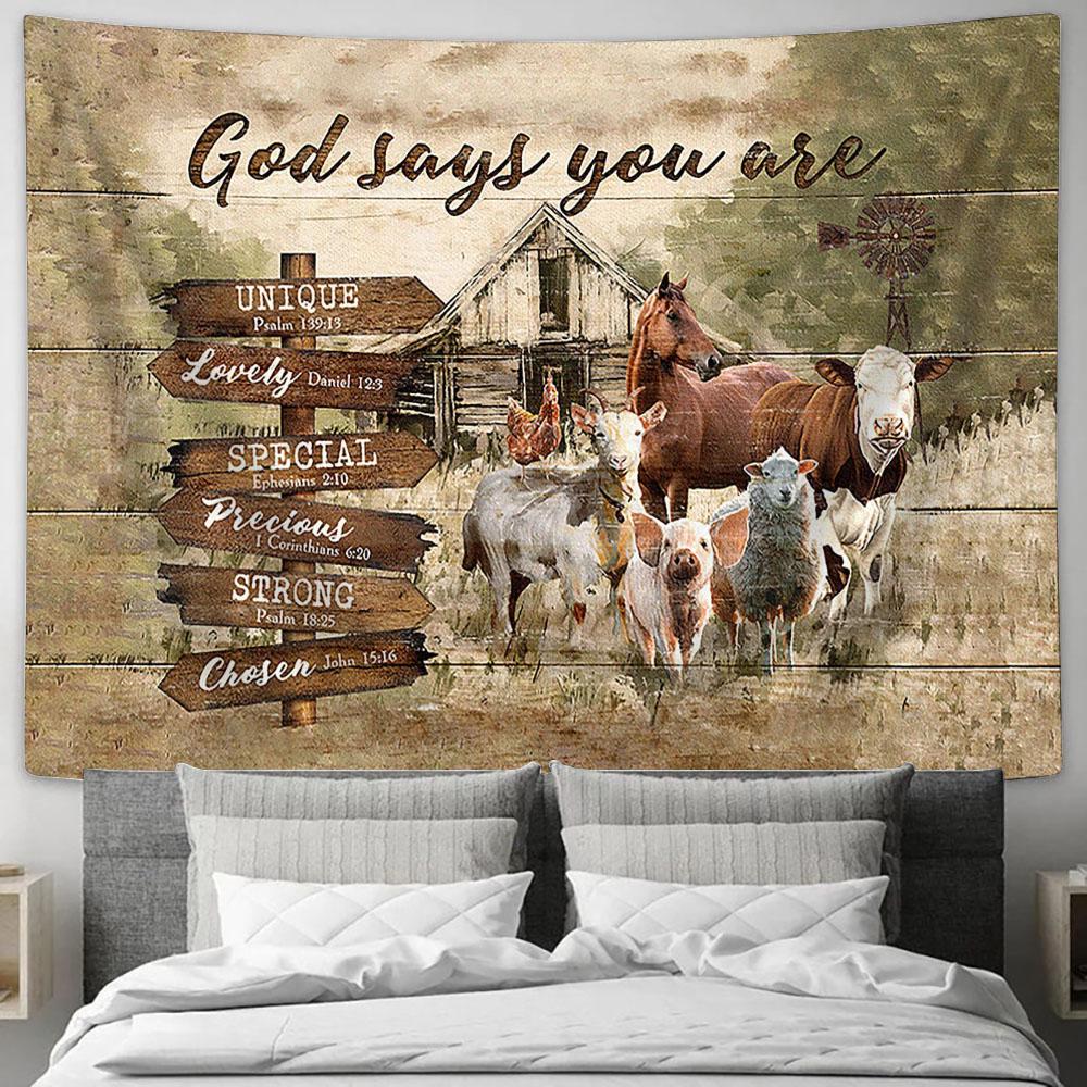 God Says You Are Animal Peaceful Farmhouse Tapestry Wall Art - Bible Verse Tapestry - Religious Tapestry Wall Hanging