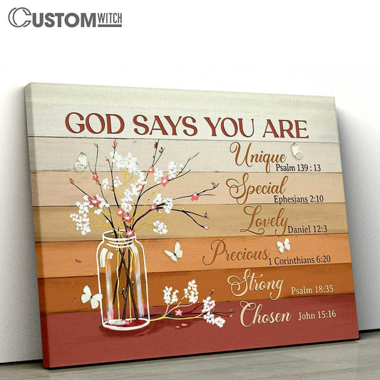 God Says You Are Baby Cotton Flower White Butterfly Canvas Wall Art - Bible Verse Canvas - Religious Prints